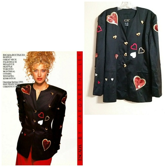 Vintage Jackets & Blazers - Vintage Escada Sequin Heart Blazer Size 36/ U.S. 6